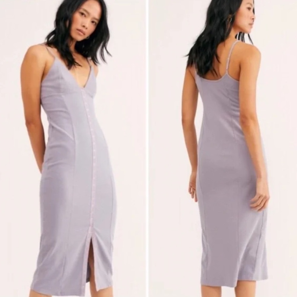 Intimately Free People Make It Snappy Ribbed Tank Midi Dress in Milk Thistle L